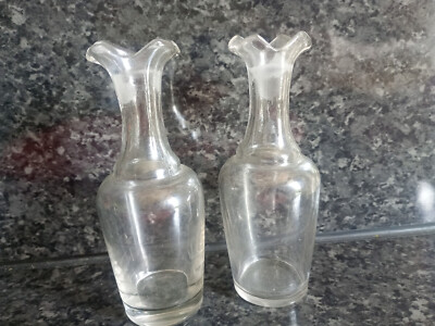 Paar - Essig Ölflasche - altes Glas - Korallenhals H15cm - OHNE KAPPEN