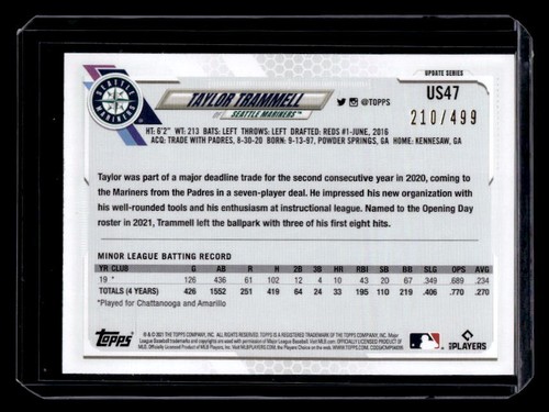 2021 Topps Update Taylor Trammell RC Green Foil #US47 - Picture 2 of 2