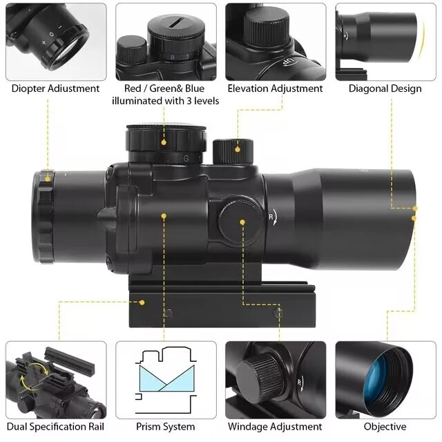 3.5x30 Prism Scope Red Green Blue Tri-Illuminated BDC for 11/20mm Rail Mount - Image 3 of 4