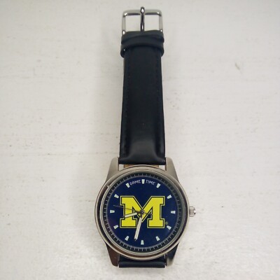 MICHIGAN Game Time BIG M Dial Genuine Leather Mens Watch