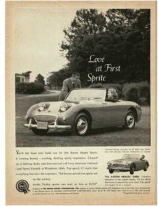 1960 AUSTIN HEALEY Sprite driven by pretty girl Vintage Print Ad