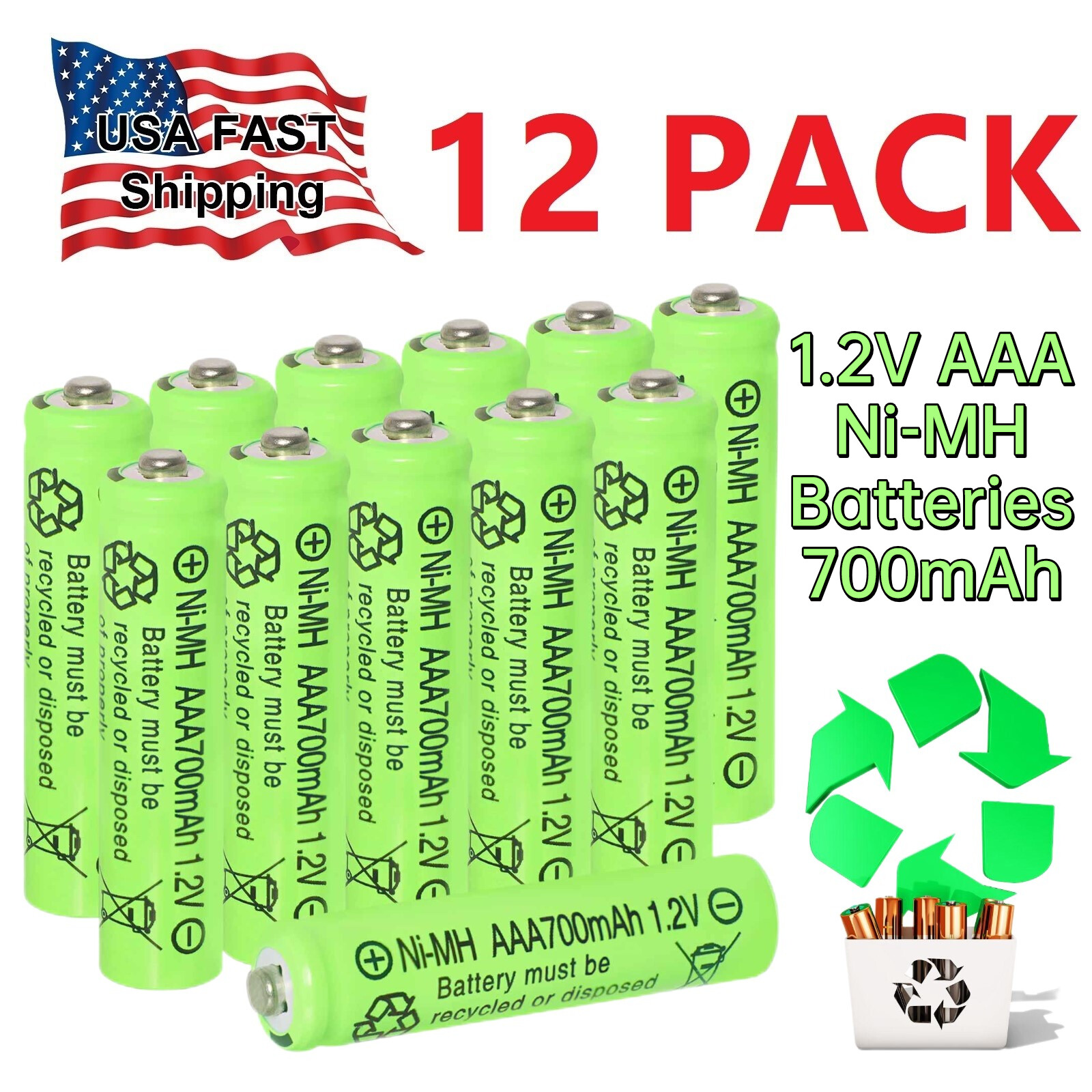 12Pack 1.2v 700mAh Ni-MH AAA Rechargeable Batteries for Garden Solar Ni-MH Light