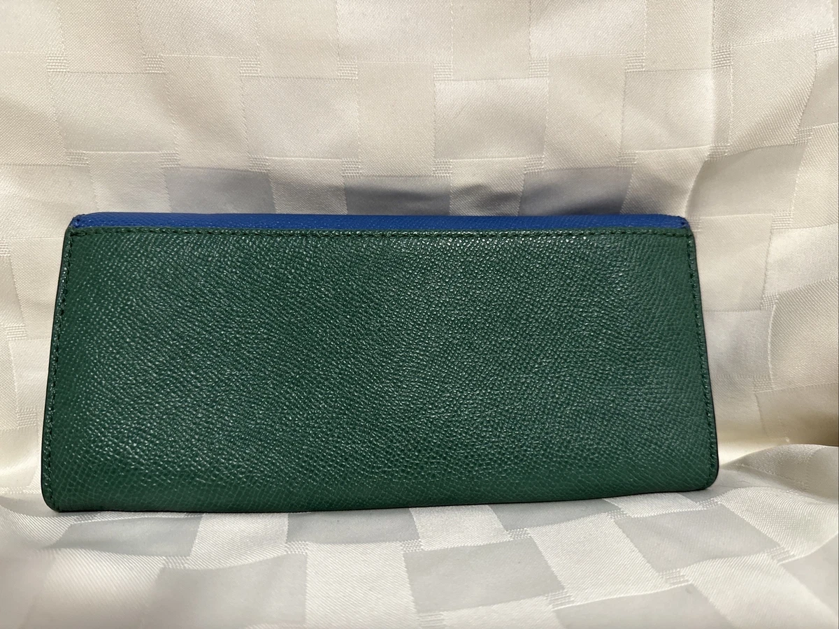 Coach Slim Continental Wallet Color Block Monogram Blue And Green