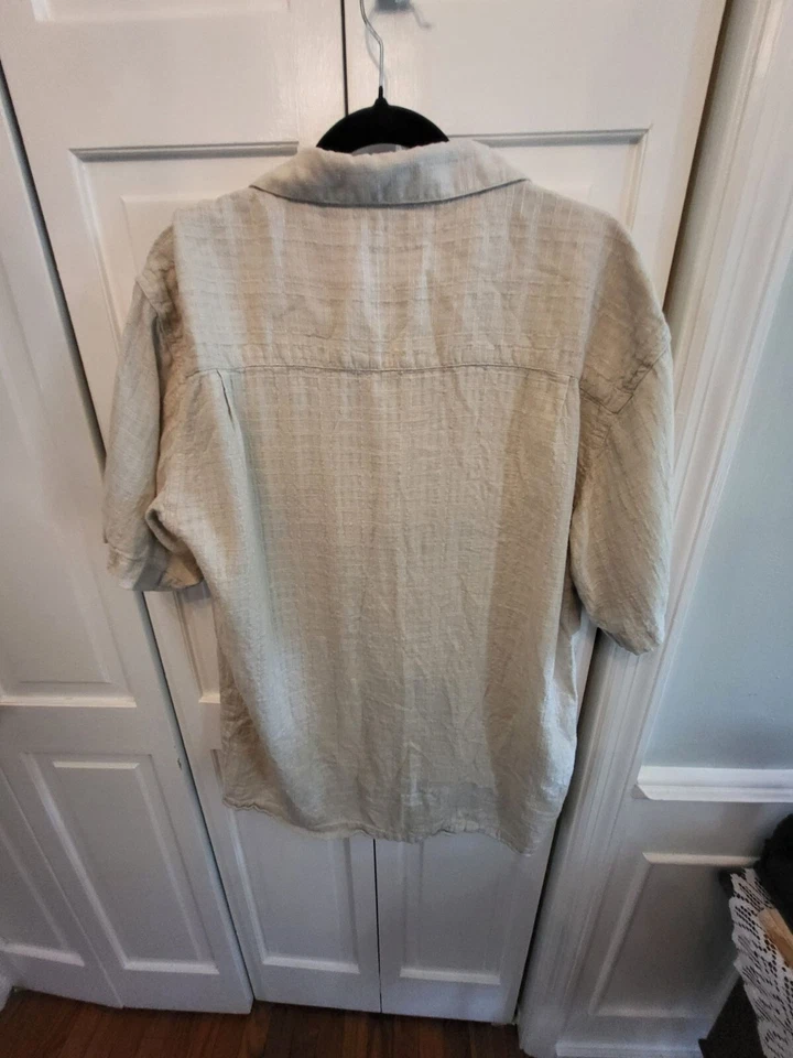 Camisa abotonada de lino/rayón bronceada para hombre Marc Edwards XXL ropa de playa vacaciones resort Foto 2 de 4