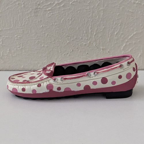 MINI LOW HEEL PINK POLKA DOT PRINT SHOE RING AND EARRING HOLDER STAND