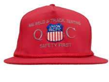 Q C Safety Vintage Union Pacific Trucker Red Hat Cap Adjustable Snap Back NOS