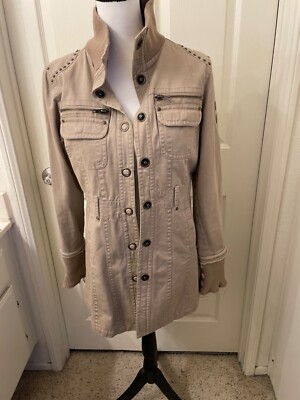 S line jacket Khaki Studded mid length Jacket Size Large