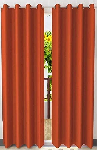 Pack Of 2 Silk Solid Grommet Curtain 7 Feet Rust