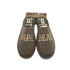 D'luxe by Dearfoams Men's "Papa Bear" Slippers Brown Tweed Memory Foam S 7-8 