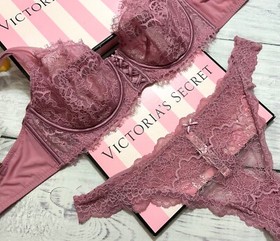 Victoria's Secret Dream Angels Wicked Unlined Balconette Bra Thong Set Rose Pink