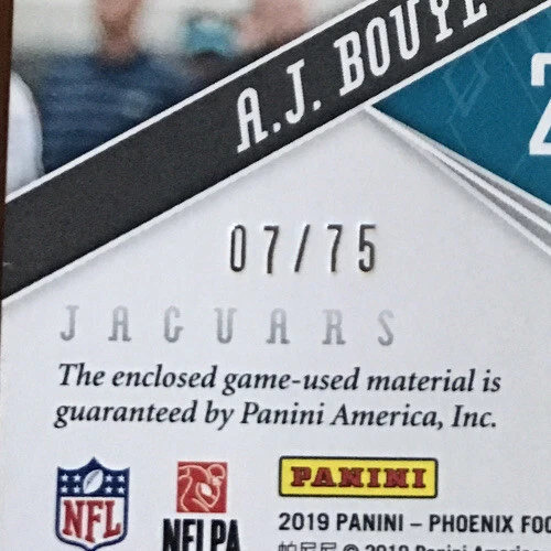 2019 Panini Phoenix Veteran Materials A.J. Bouye #VM-1 #’d 07/75 - Image 3 of 3