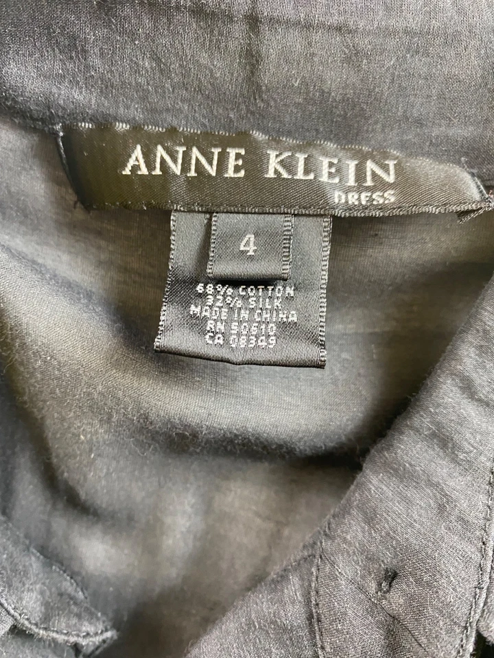 Vestido Anne Klein Algodón Seda Negro Plisado Botones Línea A Talla 4 Clásico Retro Foto 3 de 3