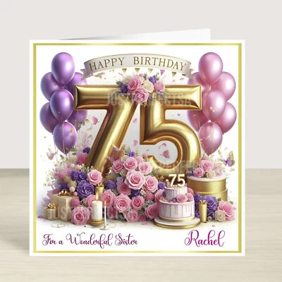 JUSTPERFECTSA Personalised 75th Birthday Card Floral Female Granny Mum Sister Auntie Friend