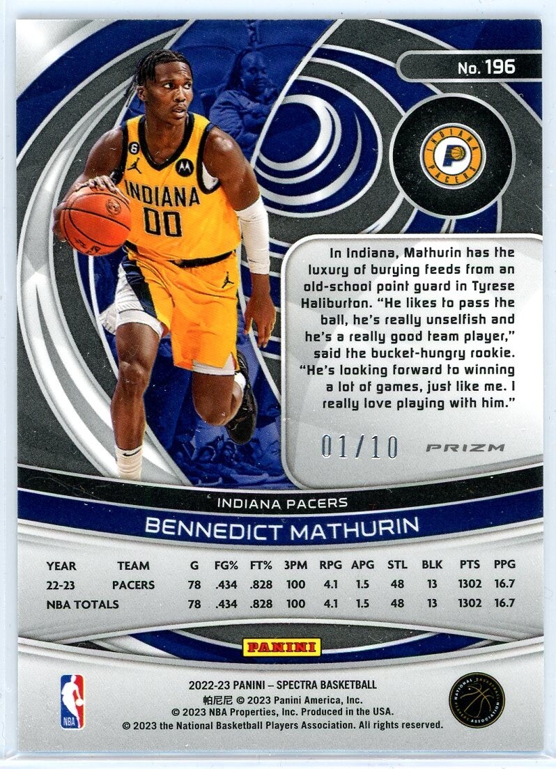 2022-23 Panini Spectra - Rookies Bennedict Mathurin #196 Gold