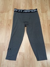Men's Large Under Armour 3/4 Spandex Tights Compression Pants Gray