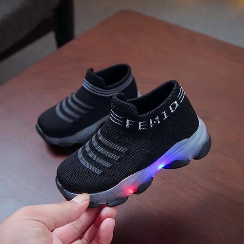 Kids Sneakers Children Baby Girls Boys Letter Mesh LED Luminous Socks Sport Run - Picture 14 of 16