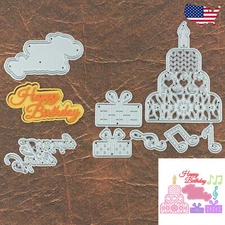 Happy Birthday Cake w Presents Cutting & Embossing Dies Music Notes Celebrations