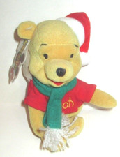 DISNEY MOUSKETOYS TAG WINNIE THE POOH IN CHRISTMAS HAT  SCARF BEAN BAG PLUSH