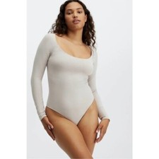 Fabletics Mindy SculptKnit Long Sleeve Bodysuit Women s Sz Medium in Ash Taupe
