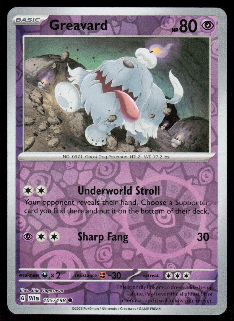 Greavard - 105/198 - Reverse Holo - Pokemon - Scarlet & Violet - NM/M