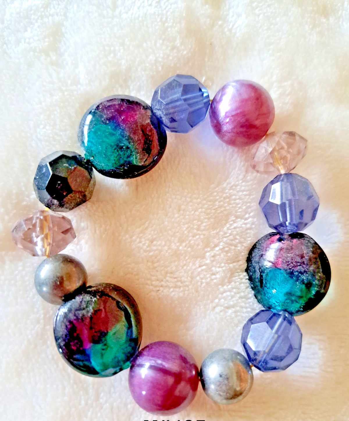 Stretchy Acrylic Bead Bracelet in Purple Teal Blue - M5 #146-image