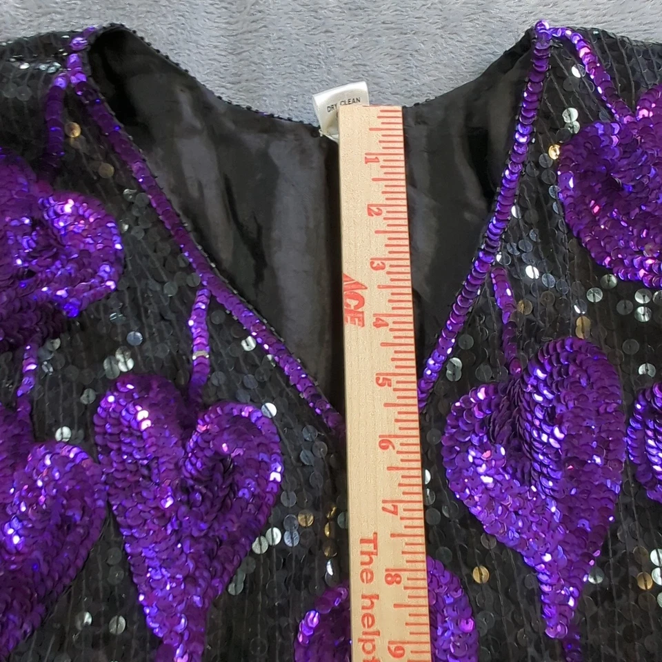 Винтажное голливудское гламурное платье из 100% шелка с большими блестками черное фиолетовое размер M - Изображение 4 из 4