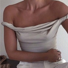 Shein Women s Twisted Off-Shoulder Sleeve Grey Bodysuit XS