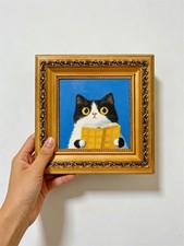 Cat Reading Book Smart Tuxedo Cat Library Custom Original OilPainting from photo