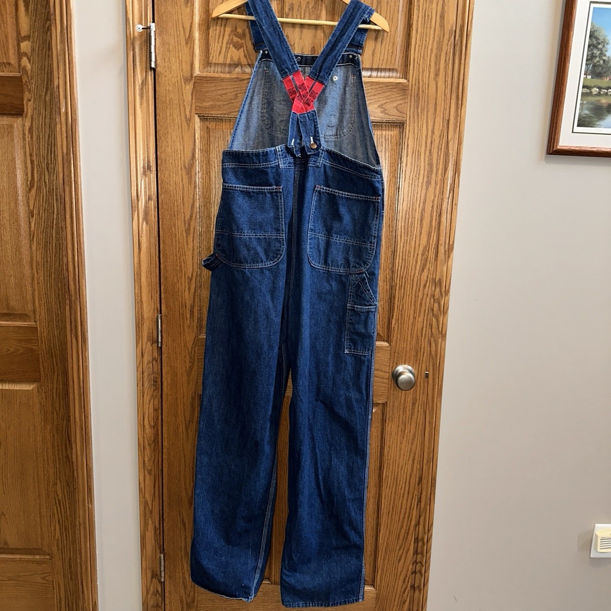 Vtg 70s Big Mac Overalls Red Low Back Strap 38x35 Union Made USA