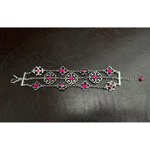 Bracciale Grosso Tono Argento con Strass Rosa Pendente Charm Gioielli Bianco - Foto 2 di 6