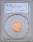 1952 D Wheat Penny PCGS MS 66 RD 1c
