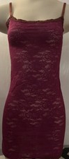     NWOT Victoria  s Secret Lace Long Cami Slip Dress-Magenta/Brown Trim-S    