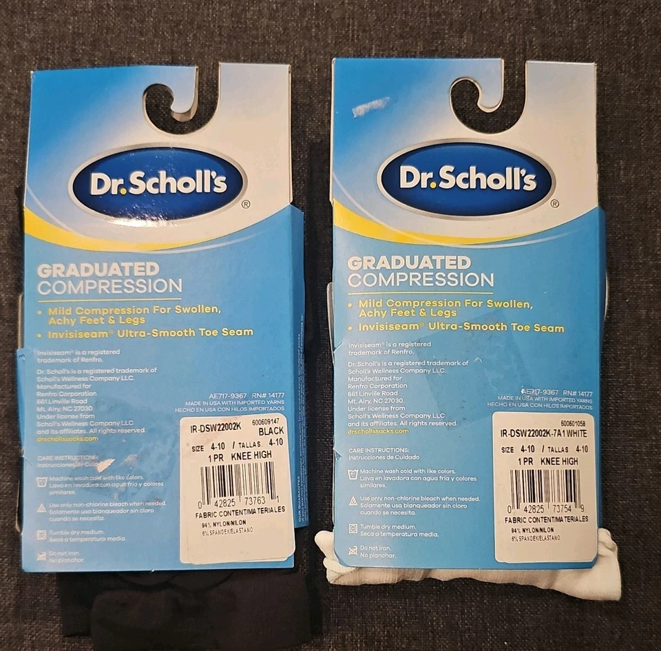 Dr.Scholl's Womens Mild Compression Knee High Socks  Size 4-10 White & Black - Image 4 of 4