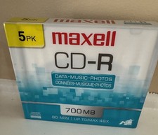 Maxell CD-R 700MB 80 Min 48X Blank Recordable Discs 5 Pack Sealed