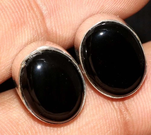 Stud Black Onyx 925 Silver Plated Earrings 16X11mm Bold Look Jewelry Trendy GW
