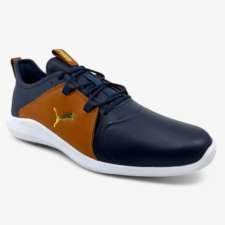Zapatos de golf PUMA Ignite Fasten8 hechos a mano de cuero dorado azul marino marrón impermeables para hombre Foto 2 de 4