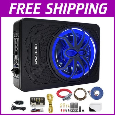 1200W Slim Car Subwoofer, Built-in Amp, Blue LED Light