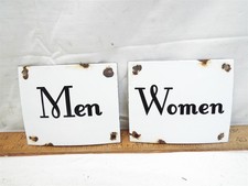 Pair Vintage White Porcelain Enamel Men  Women Restroom Door Signs Bathroom