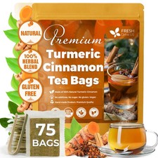 , Premium 75 Turmeric Cinnamon Tea Bags, 100 Natural, Blend of Turmeric, and...