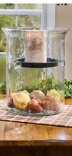 Tall Glass Hurricane Candle Holder Metal Insert Hand Blown 12 x 15 in
