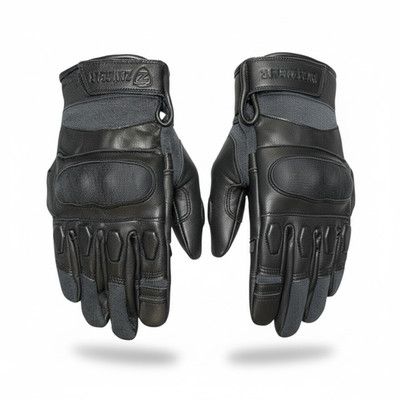 Black Leather Gloves Removeable Protective Knuckles Motorcycle Outdoor ZAMGEAR