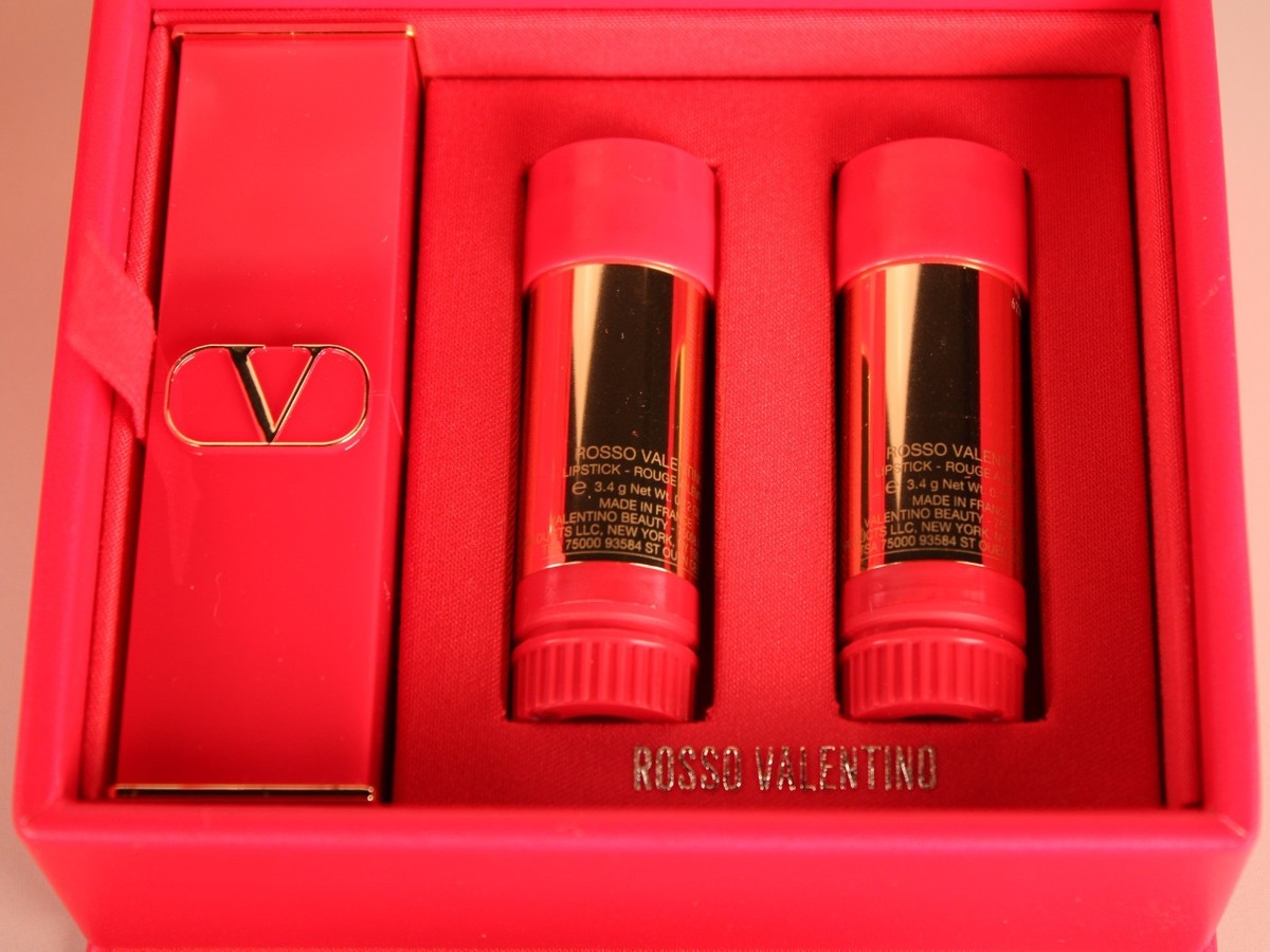 Rosso Valentino 3-Piece Full Size Lipstick Set Red Hard Case