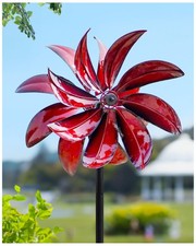 Wind Spinners Outdoor Red Metal Windmill with Stake for Yard and Garden, Kin...