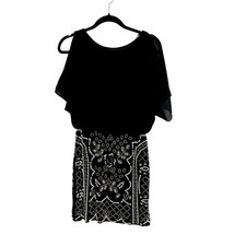 Xscape Beaded Skirt Mini Dress Embellished Black Chiffon Stretch Glam 2