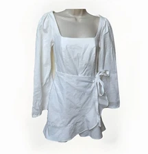 Princess Polly Dress White Tie Waist Ruffle Hem Bell Sleeve Fairycore Cottage 4