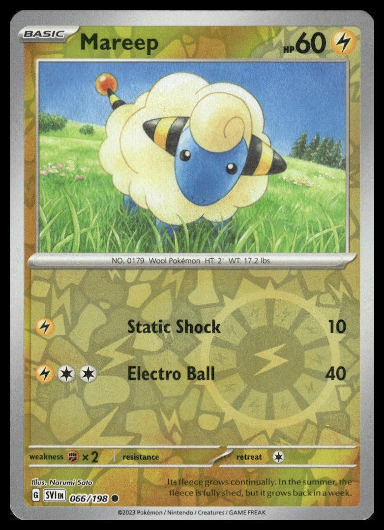 Mareep 066/198 Reverse Holo SV01: Scarlet & Violet Base Set Pokemon TCG NM