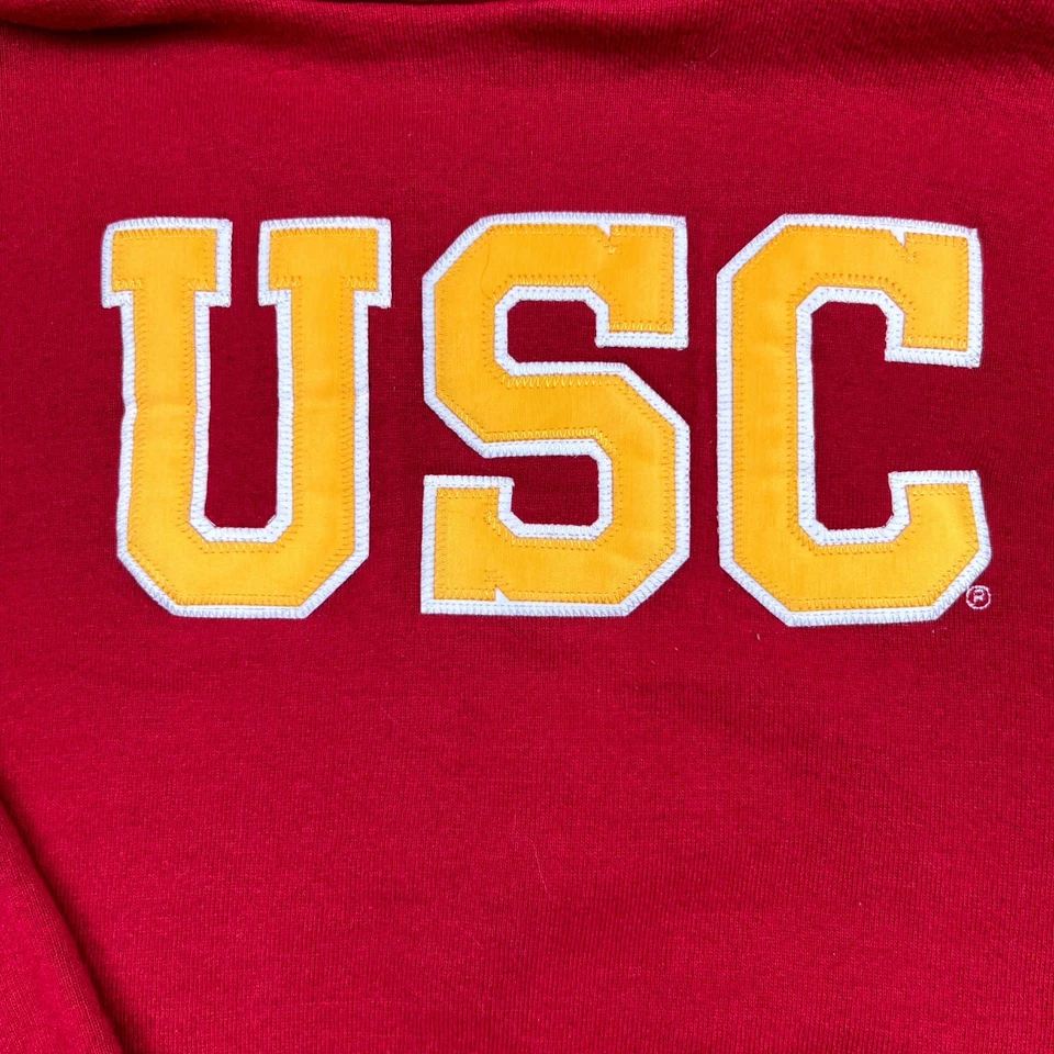 Y2K VTG Russell Athletic USC Trojans Football Team Hoodie Boy XL Red Cotton Logo - Image 3 of 4