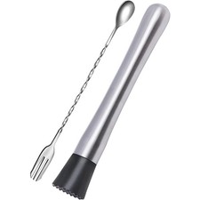 Stainless Steel Cocktail Muddler and Bar Spoon Mixing Stirrer Home Bar Tools Set