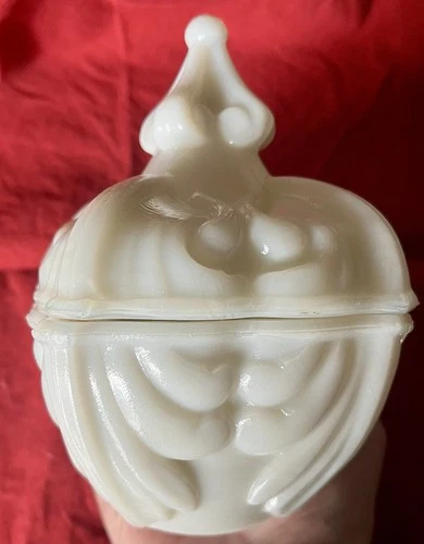 Vintage Portieux Vallerysthal Milk Glass Art Nouveau Style Covered Candy Dish