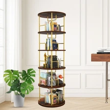 5 Tier Rotating Bookshelf 360° Spinning Display Wood Metal Stackable
